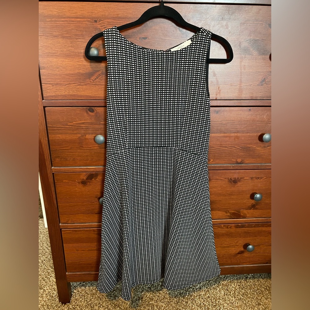 LOFT Black and White Sheath Midi Dress